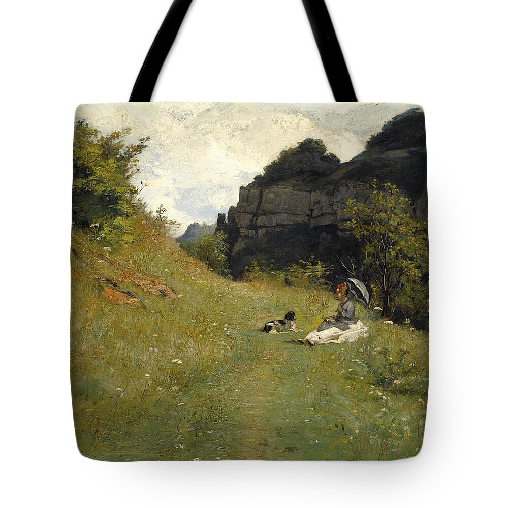 Jean-paul Laurens Tote Bag featuring the painting Le Chemin De La Maloche by Jean-Paul Laurens
