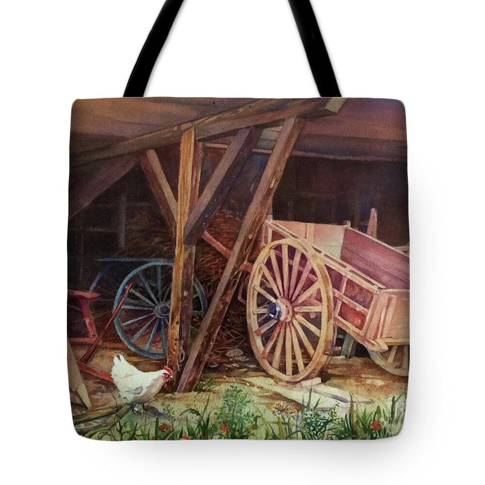 Country Tote Bag featuring the painting Le Hangar A Foin by Francoise Chauray