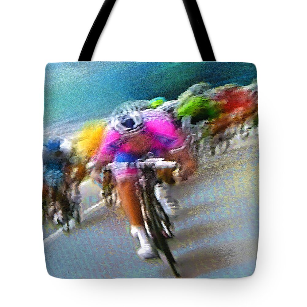 Sports Tote Bag featuring the painting Le Tour de France 09 by Miki De Goodaboom