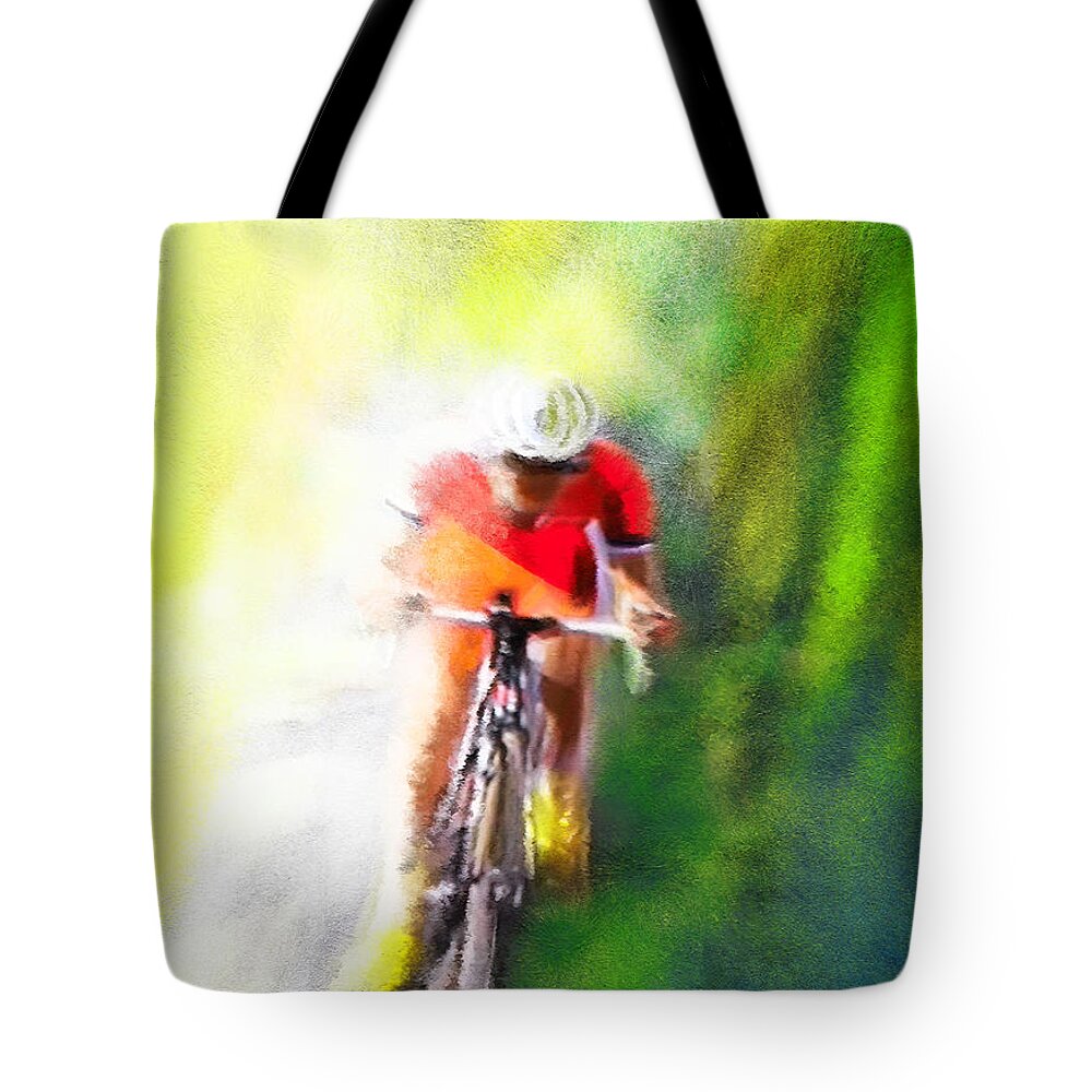 Sports Tote Bag featuring the painting Le Tour de France 12 by Miki De Goodaboom