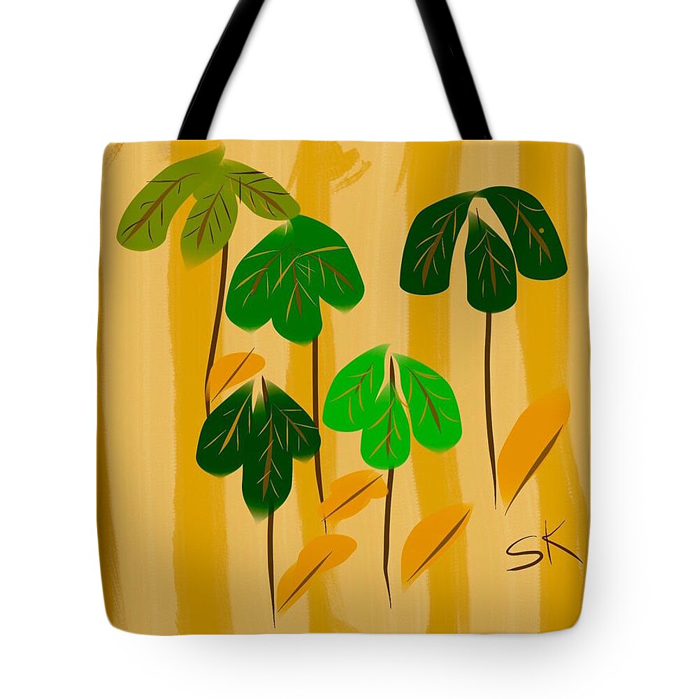 Leaves Tote Bag featuring the digital art Leaf Surfing by Sherry Killam