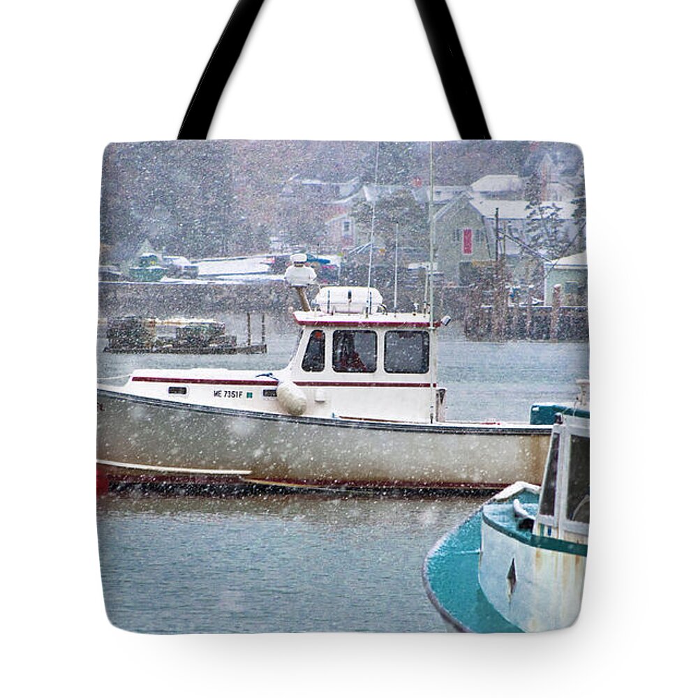 Maine Snow Storm Tote Bag featuring the photograph Leah Sky Snow by Jeff Cooper