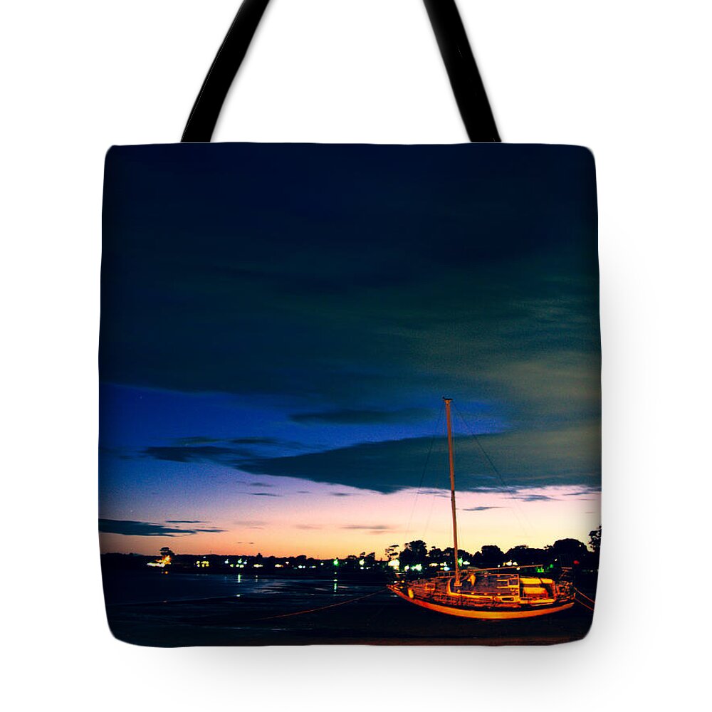Landscape Tote Bag featuring the photograph Leaning Boat Low Tide by Michael Blaine