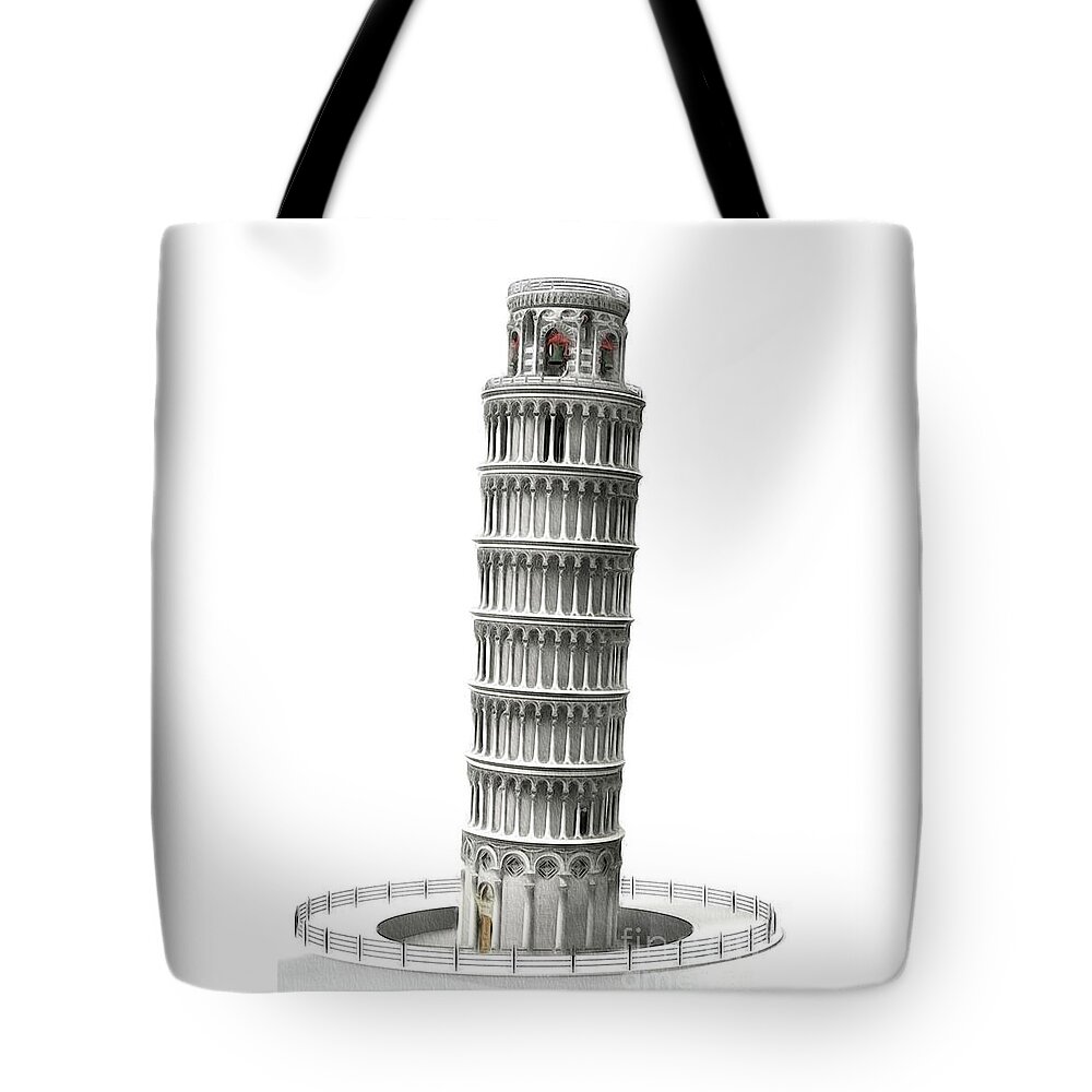 Lening Tote Bag featuring the painting Leaning Tower of Pisa, Italy by Esoterica Art Agency