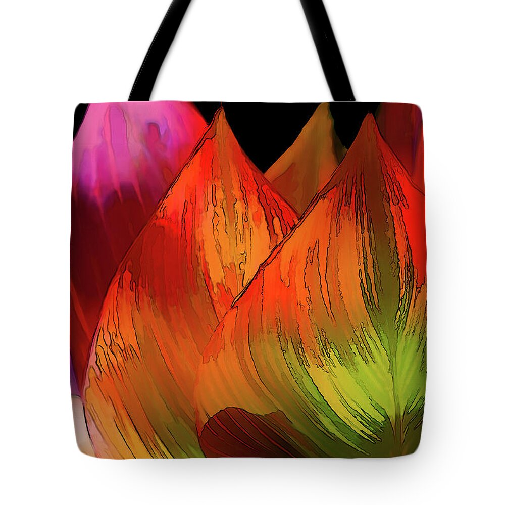 Croton Tote Bag featuring the digital art Leaves Aflame by Terry Davis