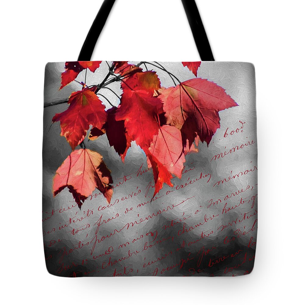 Black Tote Bag featuring the photograph Leaves of Red by Cathy Kovarik