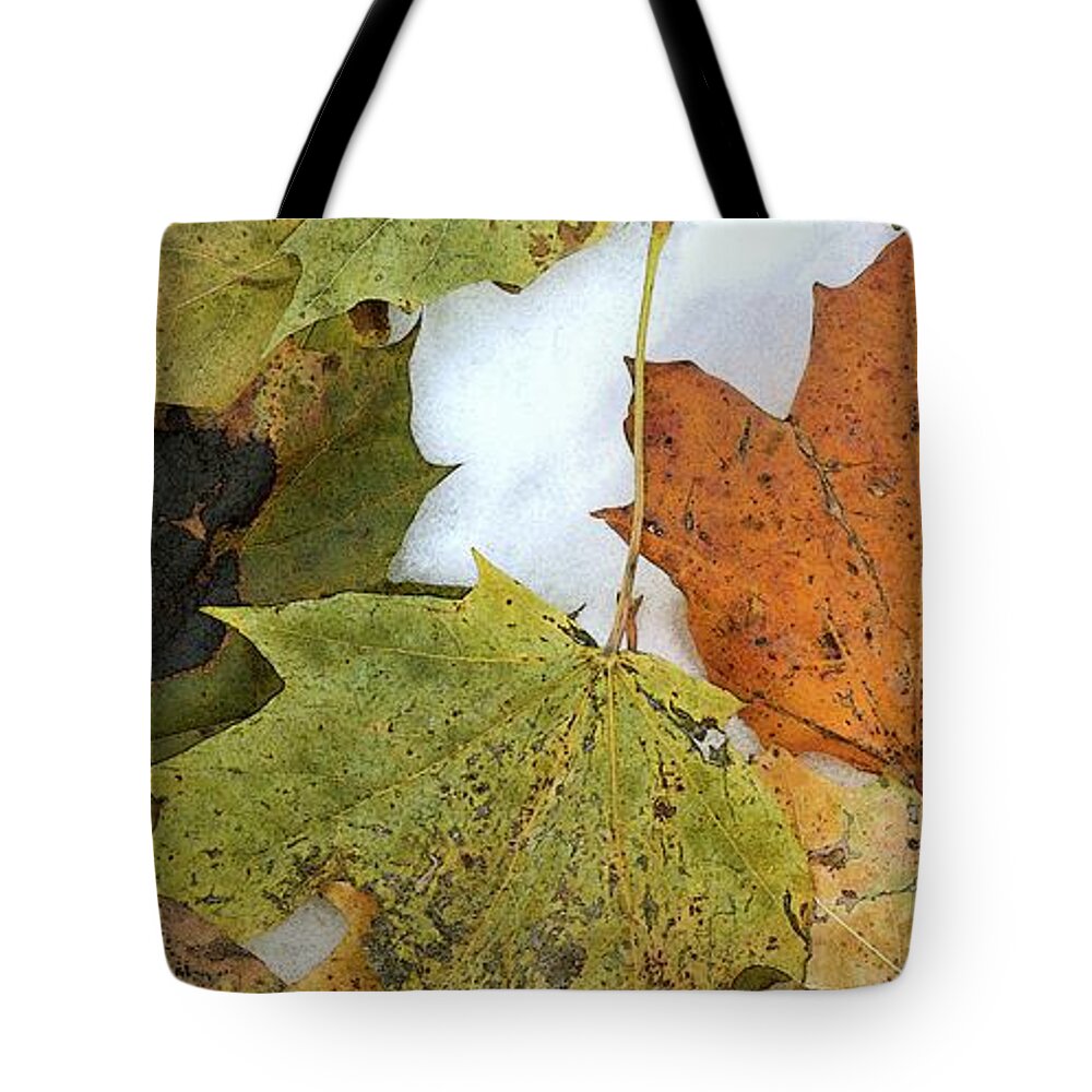 Abstract Tote Bag featuring the digital art Leaves On The Snow Three by Lyle Crump