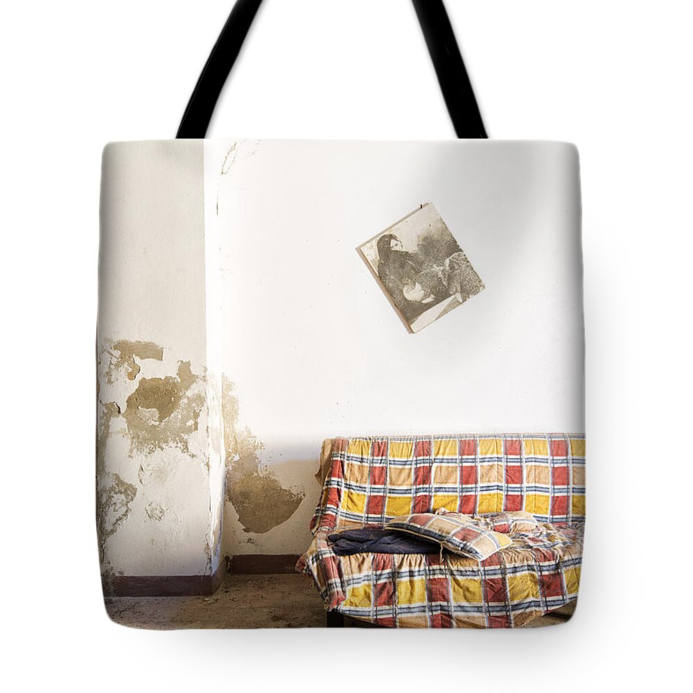 Abandoned Building Tote Bag featuring the photograph Left Behind Sofa - Abandoned Building by Dirk Ercken