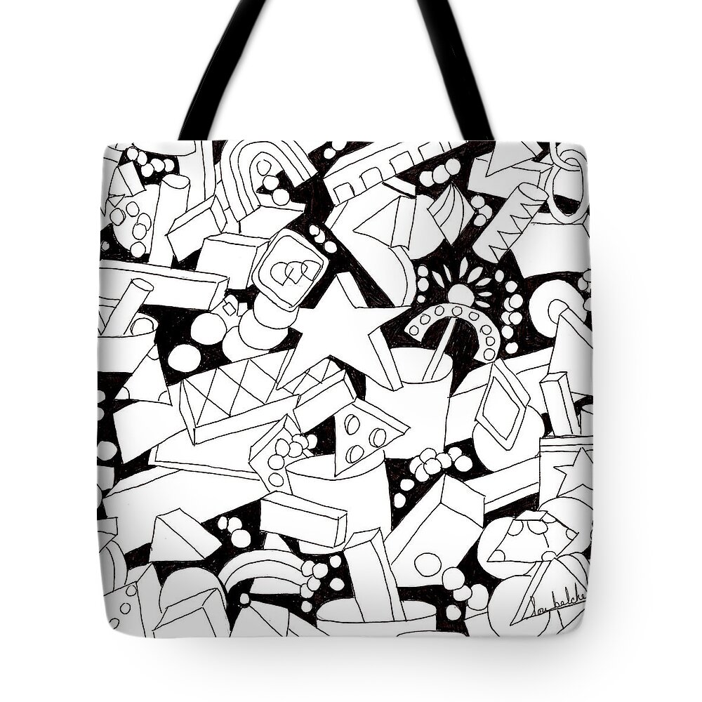 Shapes Tote Bag featuring the drawing Lego-esque by Lou Belcher