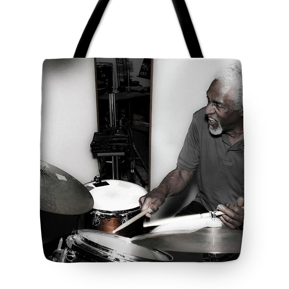 Jazz Drummer Tote Bag featuring the photograph Legrand Rogers by Lee Santa
