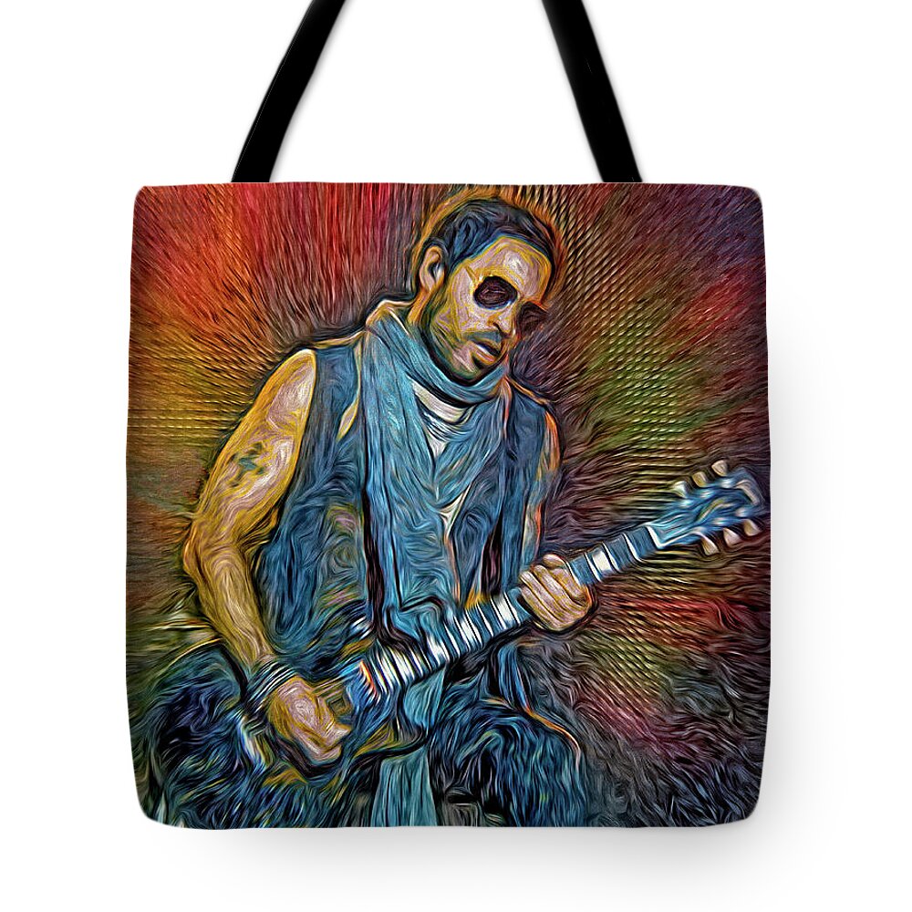 Lenny Kravitz Tote Bag featuring the mixed media Lenny Kravitz, musician by Mal Bray