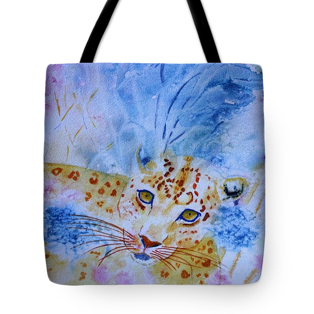 Leopard Tote Bag featuring the painting Leopard Hide and Seek by Vera Smith