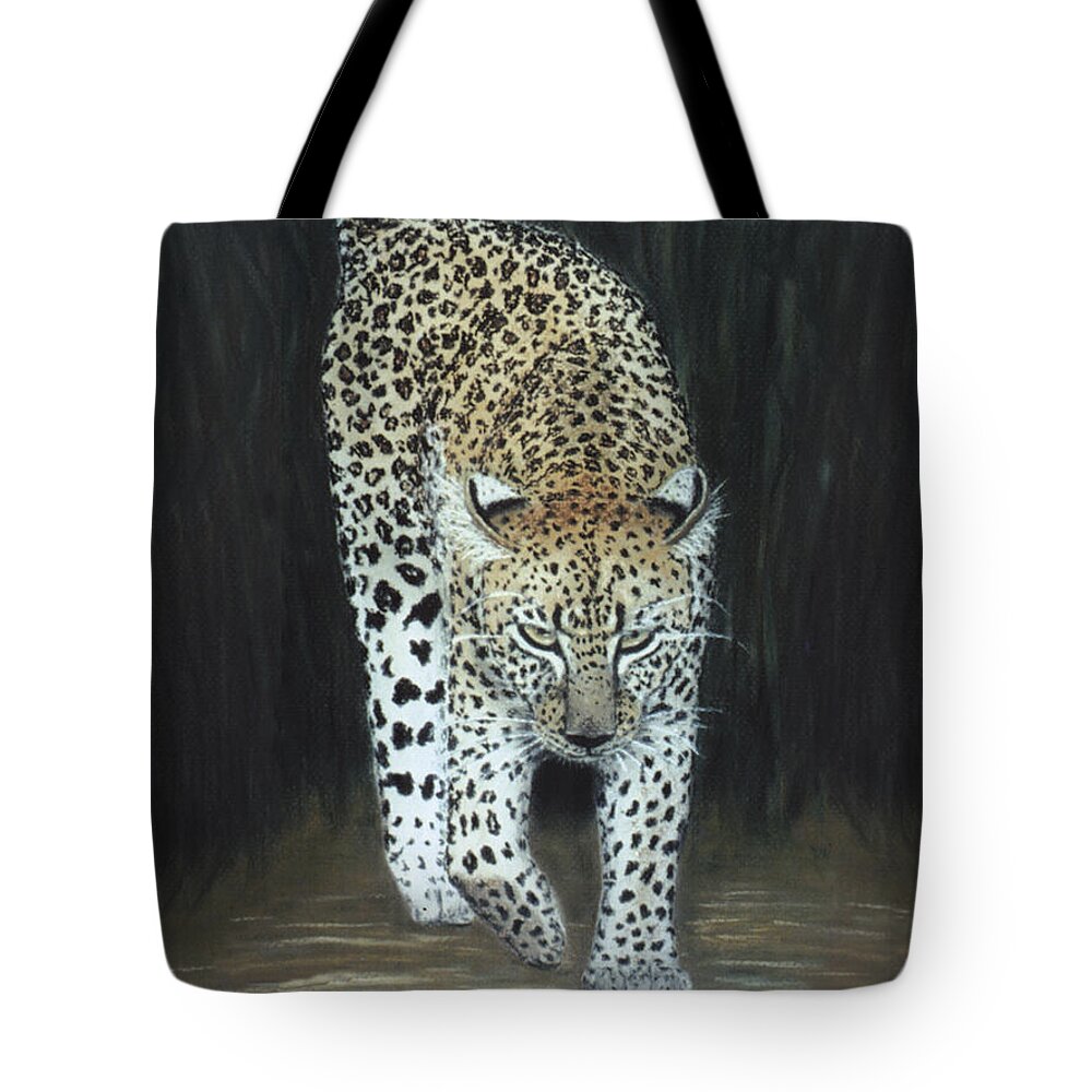 Karen Zuk Rosenblatt Art And Photography Tote Bag featuring the painting Leopard by Karen Zuk Rosenblatt