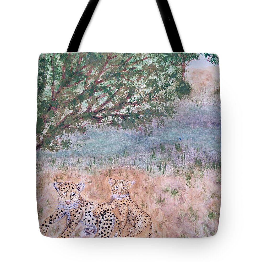 Whimsical Leopard With Cub Tote Bag featuring the painting Leopard Mischief by Susan Nielsen