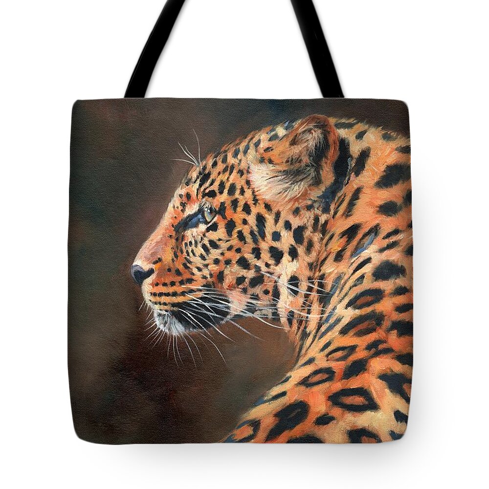 Leopasrd Tote Bag featuring the painting Leopard Profile by David Stribbling