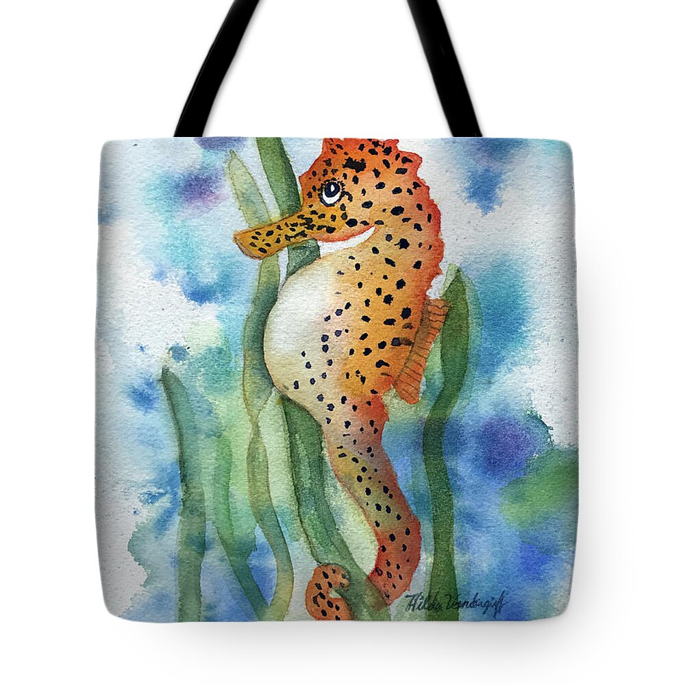 Seahorse Tote Bag featuring the painting Leopard Seahorse by Hilda Vandergriff