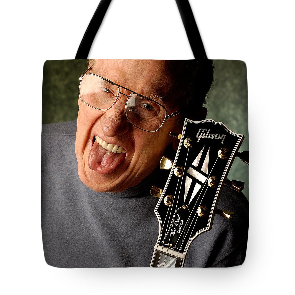 Les Paul Tote Bag featuring the photograph Les Paul with tongue out by Gene Martin by David Smith