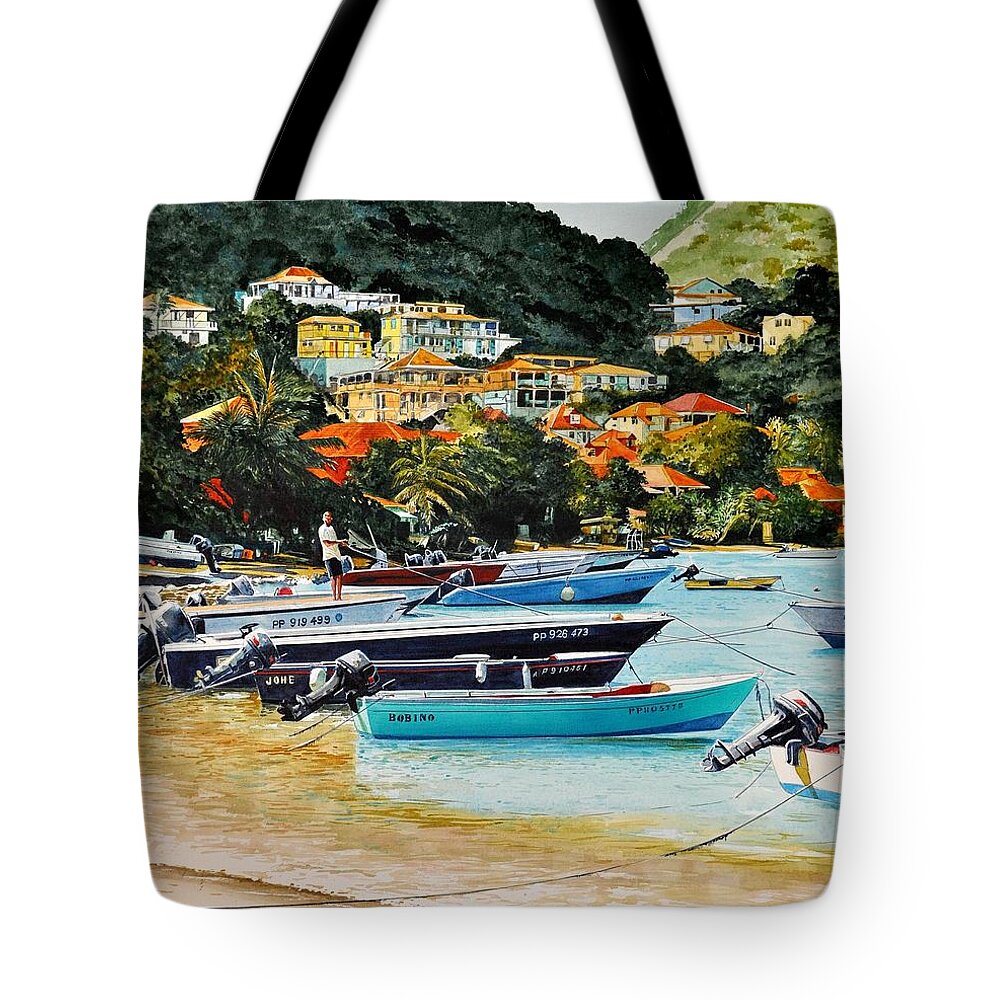 Seascape Tote Bag featuring the painting Les Saintes, French West Indies by Robert W Cook