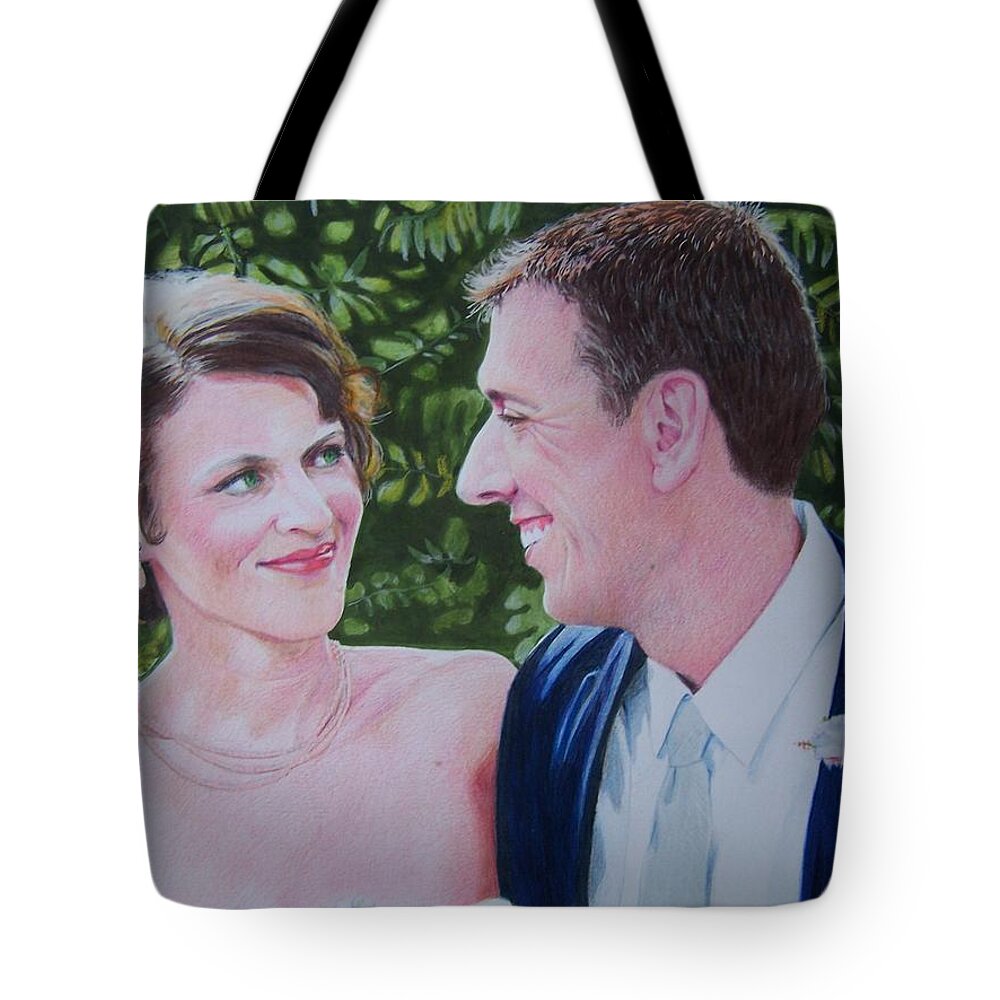 Woman Tote Bag featuring the mixed media Leslie and Miles by Constance DRESCHER
