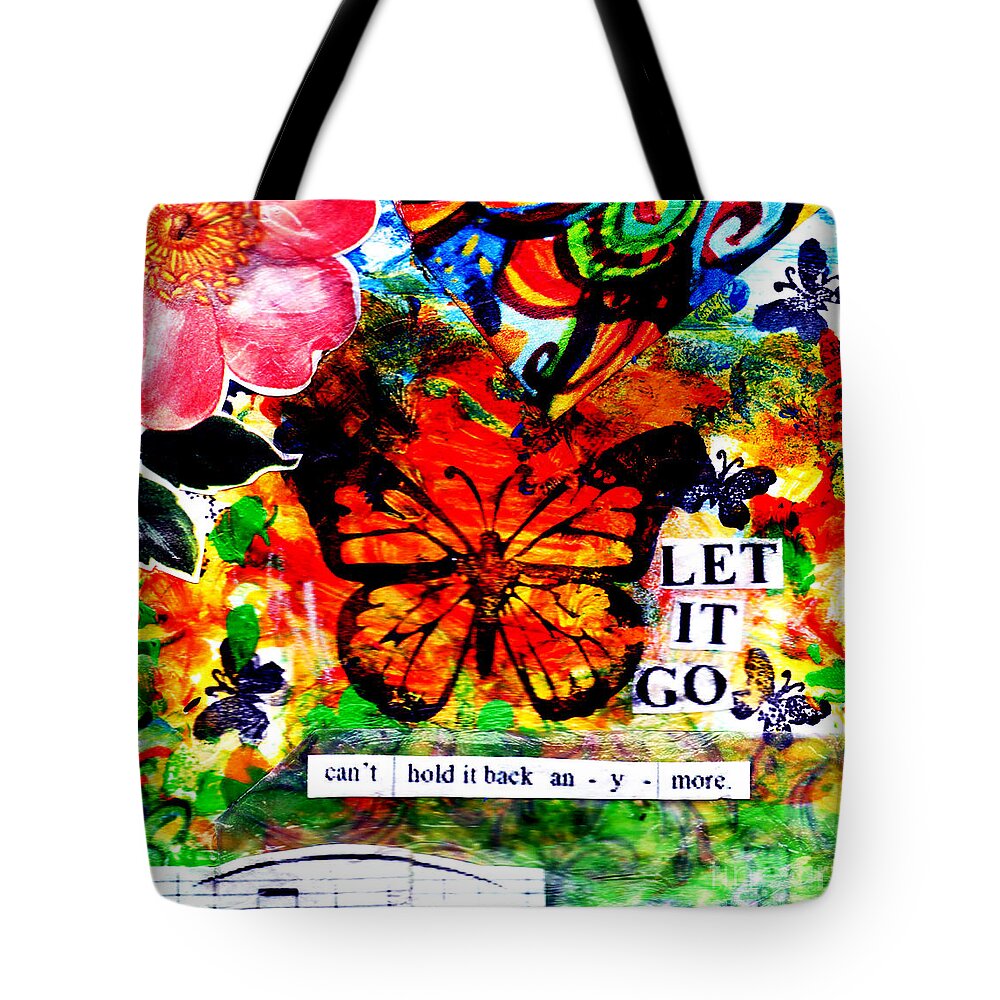Monarch Tote Bag featuring the mixed media Let It Go by Genevieve Esson