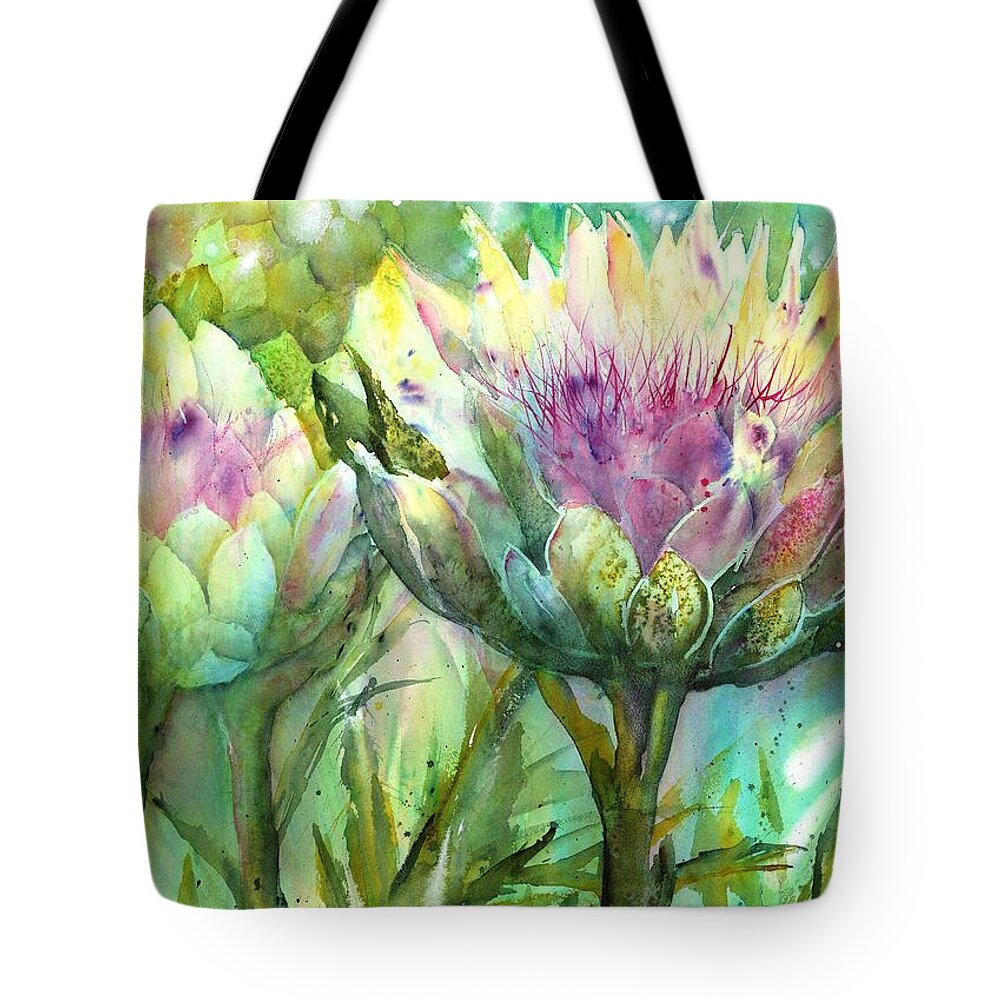 Artichokes Tote Bag featuring the painting Artichokes by Sabina Von Arx