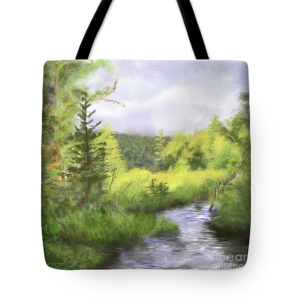 Adirondacks Tote Bag featuring the painting Let the Light Shine In. by Susan Sarabasha