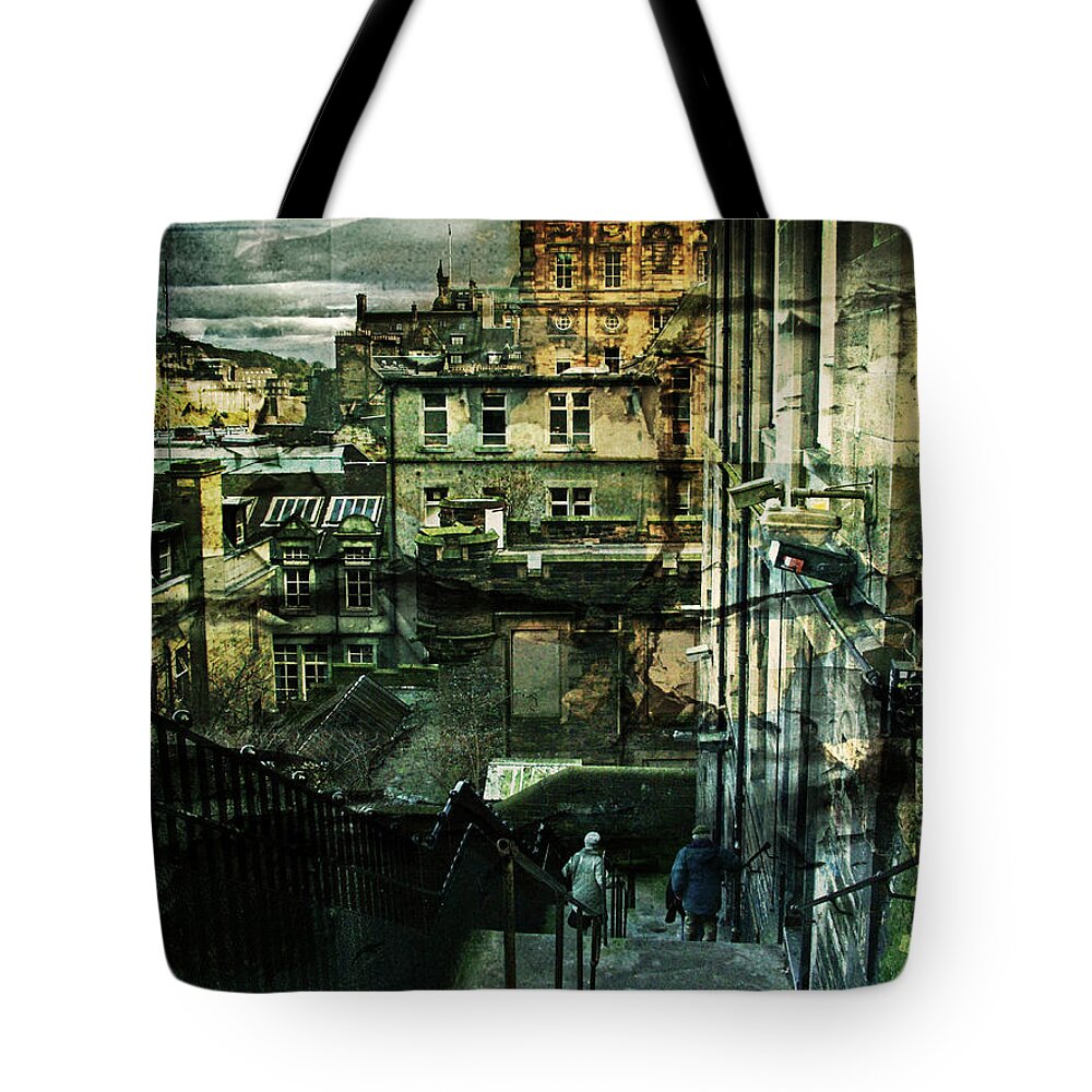 Architecture Tote Bag featuring the photograph Lets Go Down Together by Dorit Fuhg
