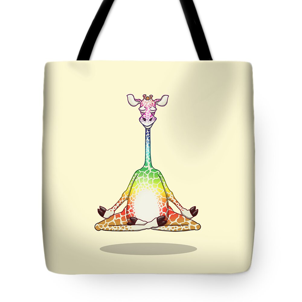 Giraffe Tote Bag featuring the digital art Levitating Meditating Rainbow Giraffe by Laura Ostrowski
