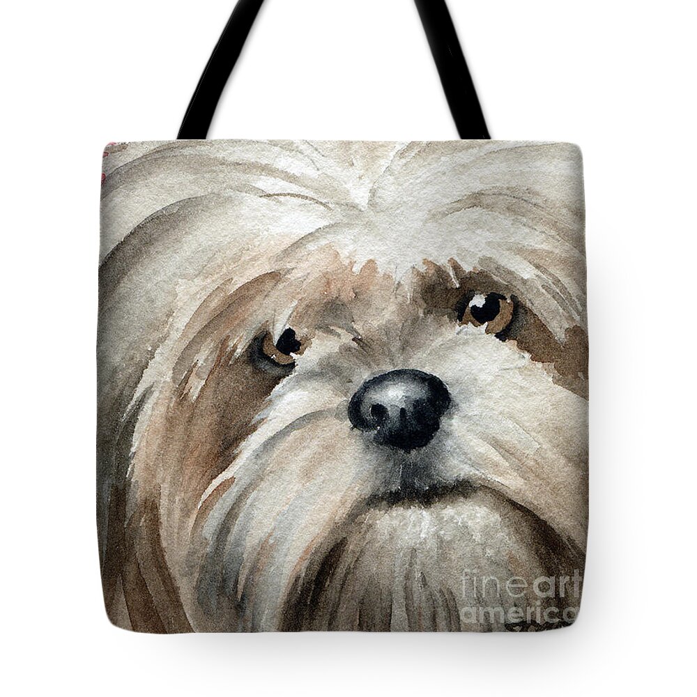 Lhasa Tote Bag featuring the painting Lhasa Apso by David Rogers