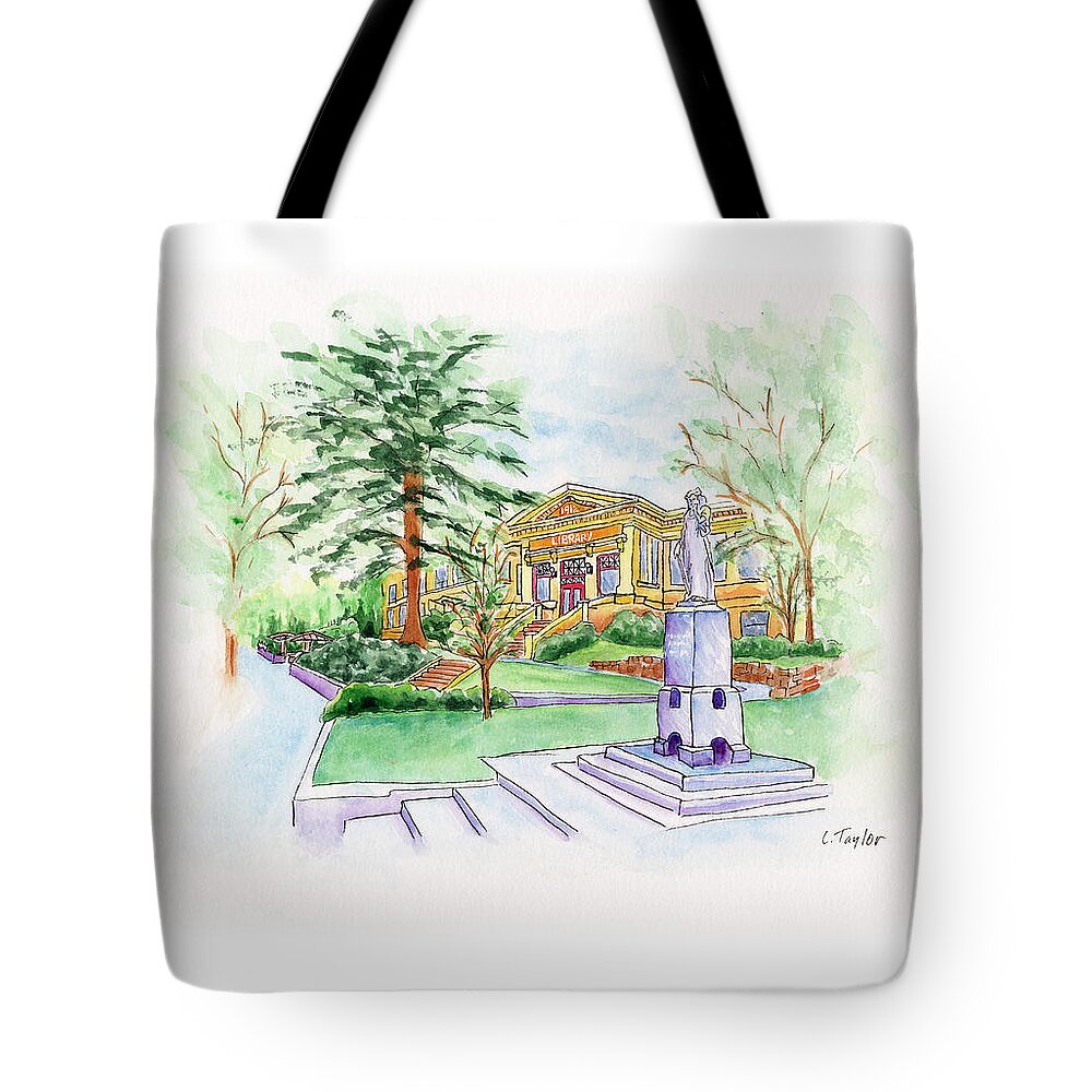 Library Tote Bag featuring the painting Library a Carnegie Original by Lori Taylor