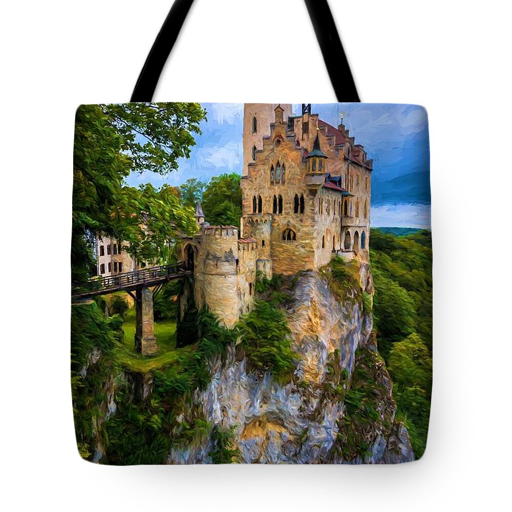 Lichtenstein Castle Tote Bag featuring the painting Lichtenstein Castle - Germany by Gary Whitton