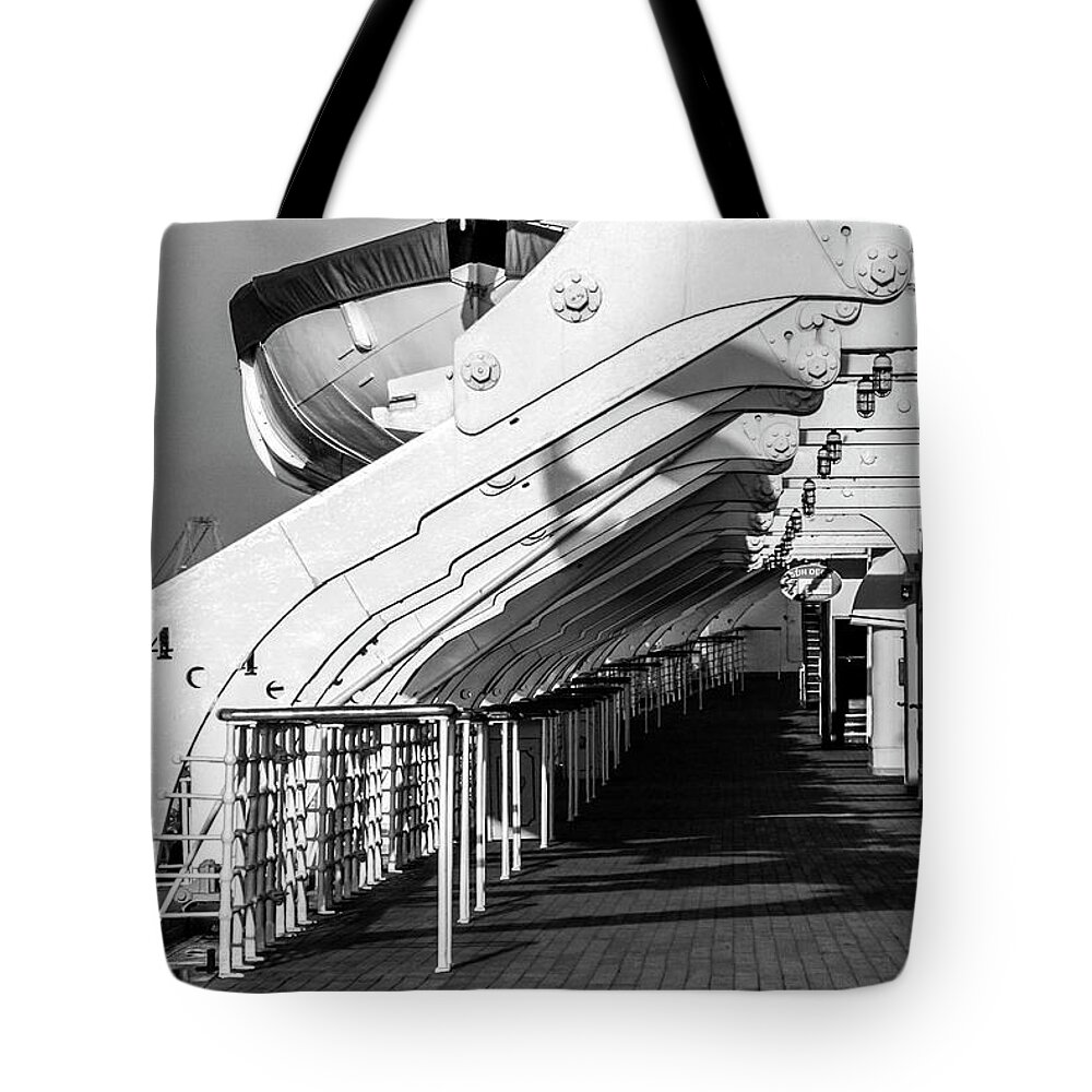 Queen Tote Bag featuring the photograph Life boat of The Queen Mary by Jason Hughes