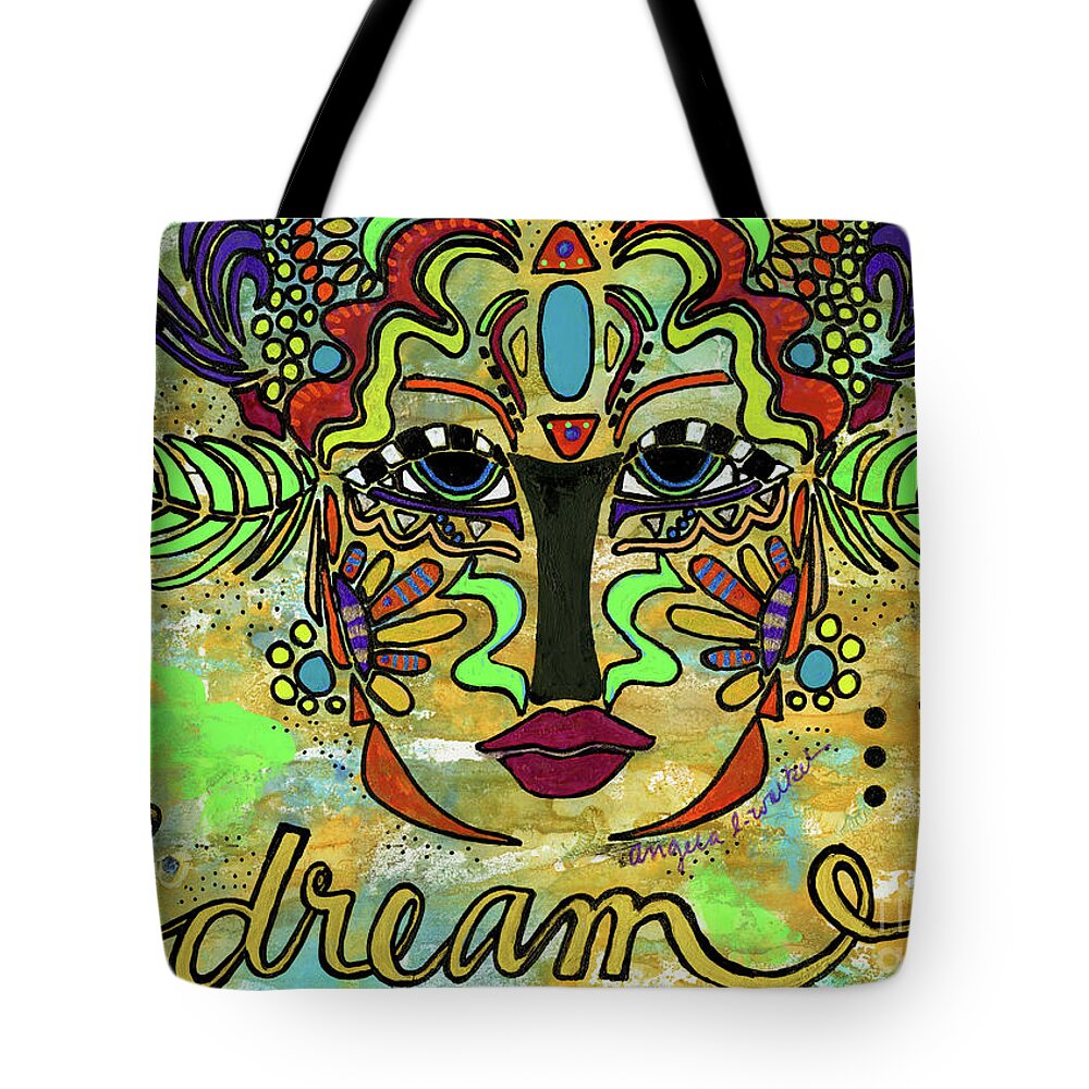 Mixed Media Tote Bag featuring the mixed media Life Dreams-Ceremonial Mask by Angela L Walker