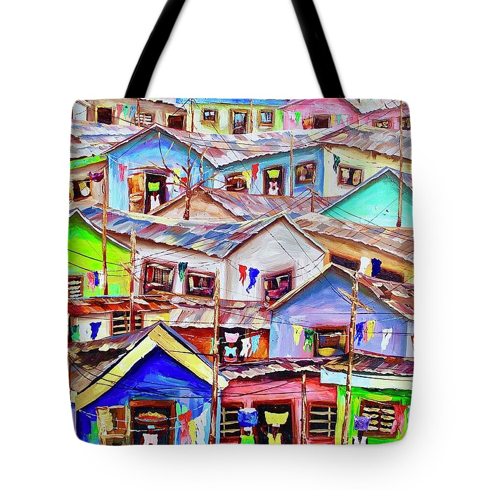 Africa Tote Bag featuring the painting Life Goes On by Nii Samuel