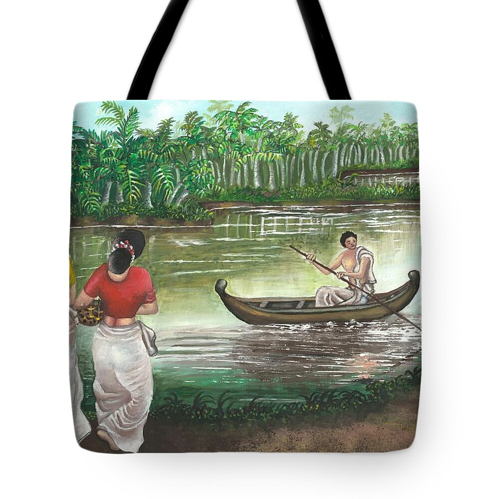 Landscape Tote Bag featuring the painting Tropical paradise by Tara Krishna