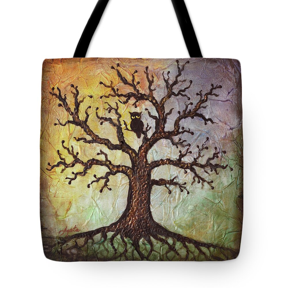 Tree Tote Bag featuring the painting Life of Wisdom by Agata Lindquist