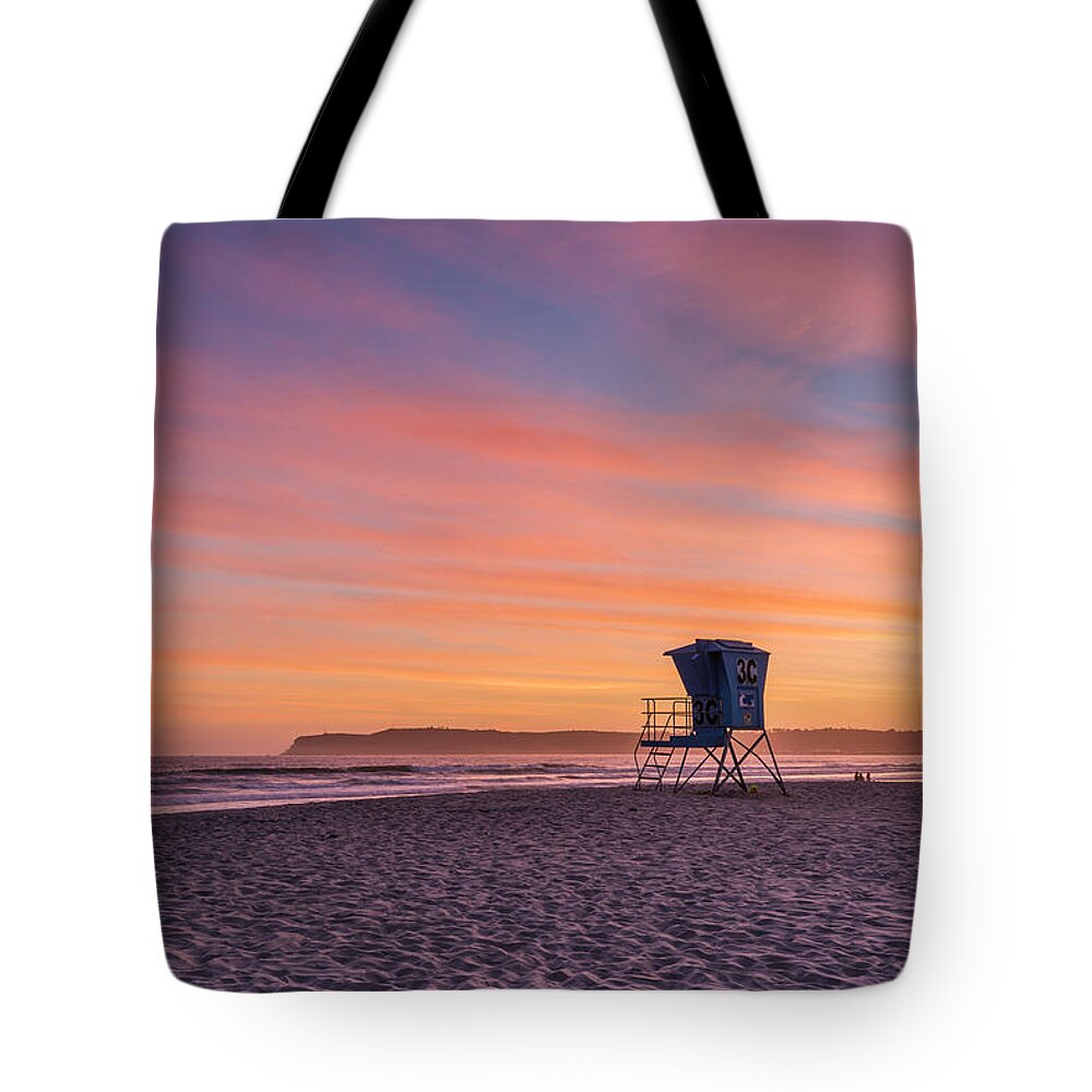 Sunset Tote Bag featuring the photograph Lifeguard Tower Sunset by Scott Cunningham