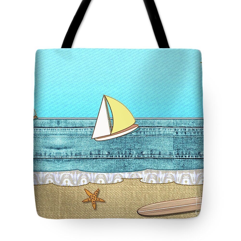 Fabric Tote Bag featuring the digital art Life's A Beach Scene in Fabric by Barefoot Bodeez Art