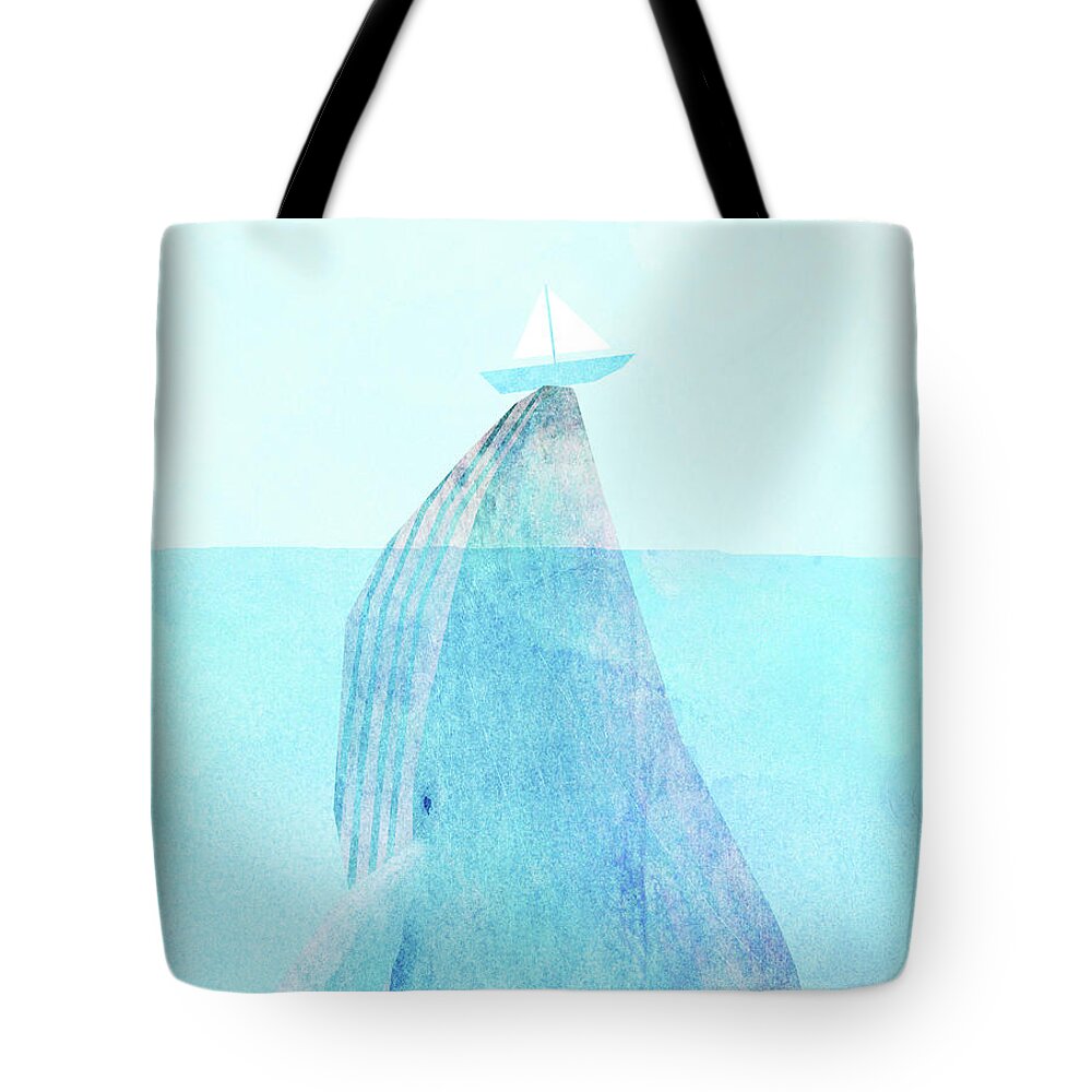 Whale Tote Bag featuring the drawing Lift option by Eric Fan