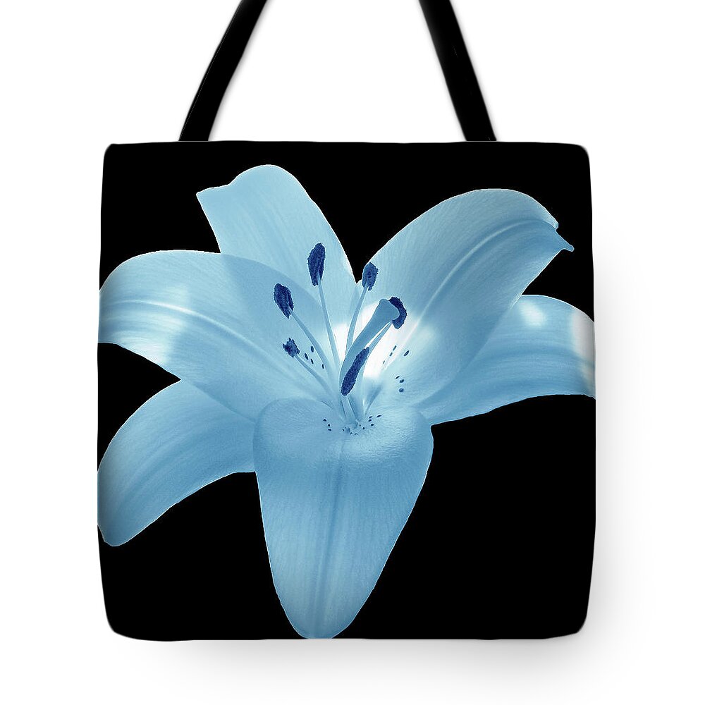 Lily Tote Bag featuring the photograph Light Blue Lily by Johanna Hurmerinta