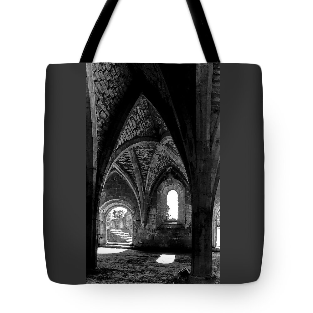 Monochrome Photography Tote Bag featuring the photograph Light inside the vaults. by Elena Perelman