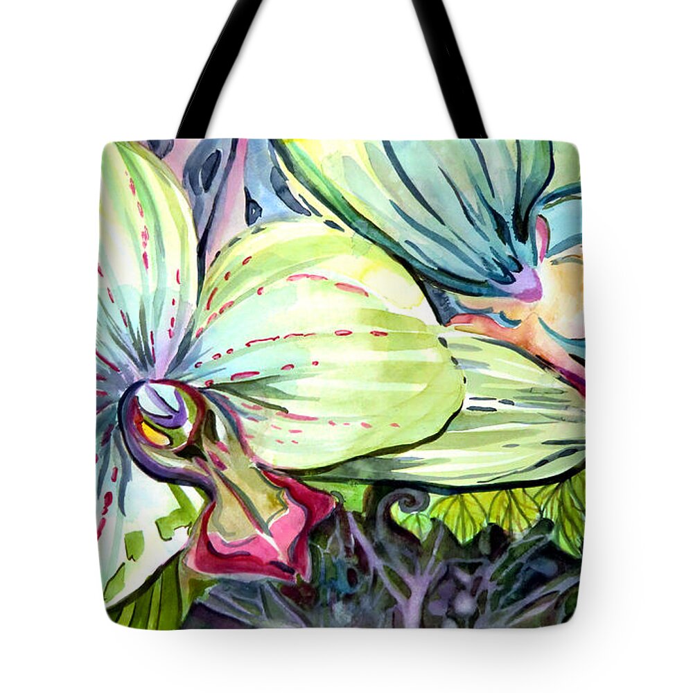 Orchids Tote Bag featuring the painting Light of Orchids by Mindy Newman