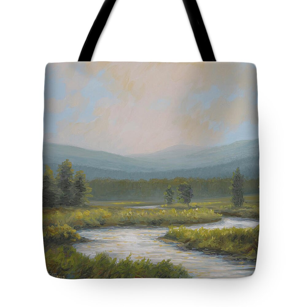 Oil Paintings Tote Bag featuring the painting Light on the Jackson River by Guy Crittenden