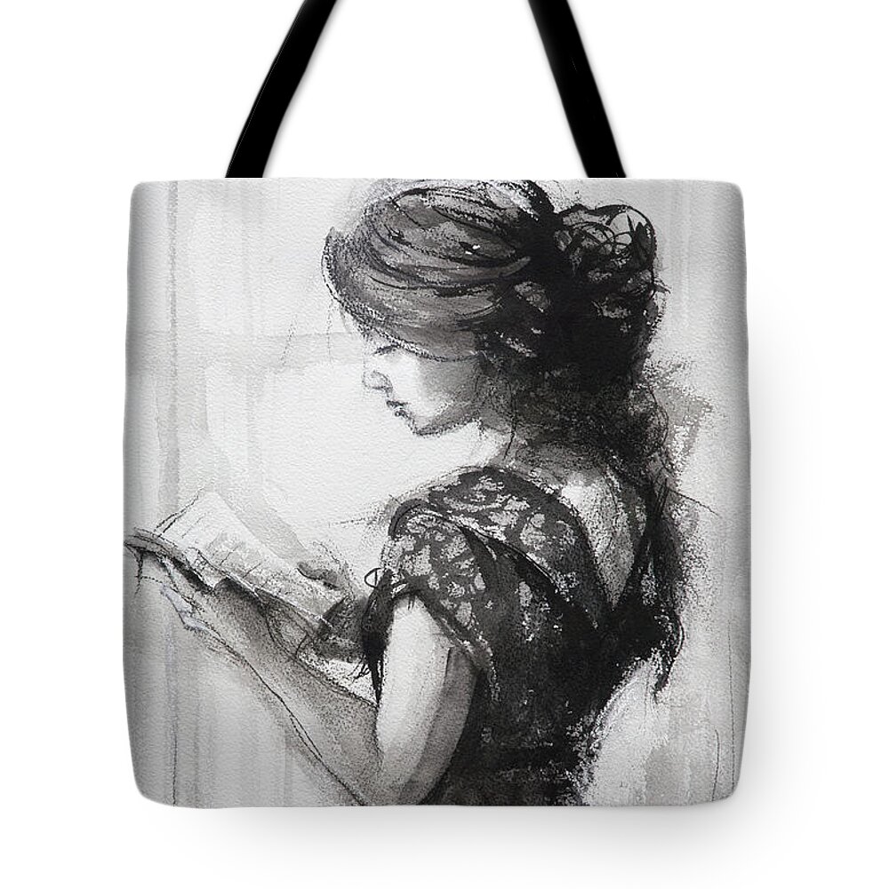Reading Tote Bag featuring the painting Light Reading by Steve Henderson