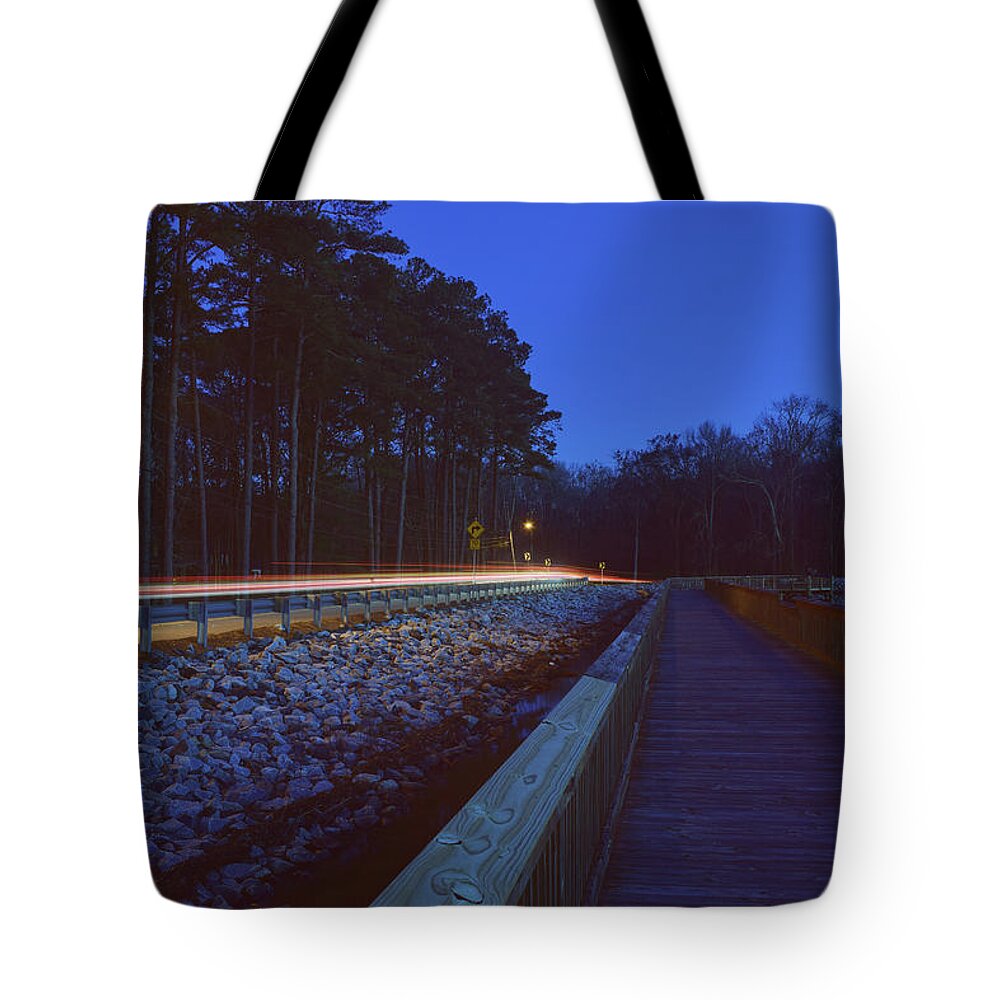 Light Tote Bag featuring the photograph Light Trails on Elbow Road by Nicole Lloyd