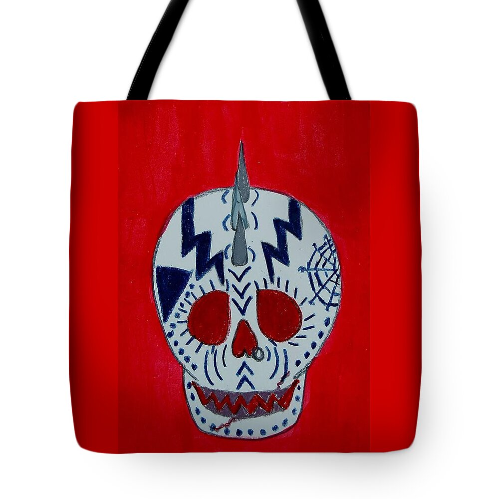 Spikes Tote Bag featuring the mixed media Lightening Bolt Skull by Charla Van Vlack