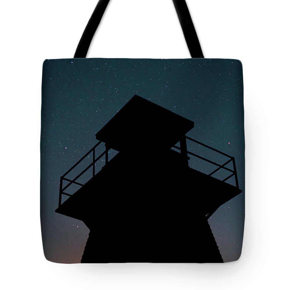 Night Tote Bag featuring the photograph Lighthouse at Night Prince Edward Island by Edward Fielding