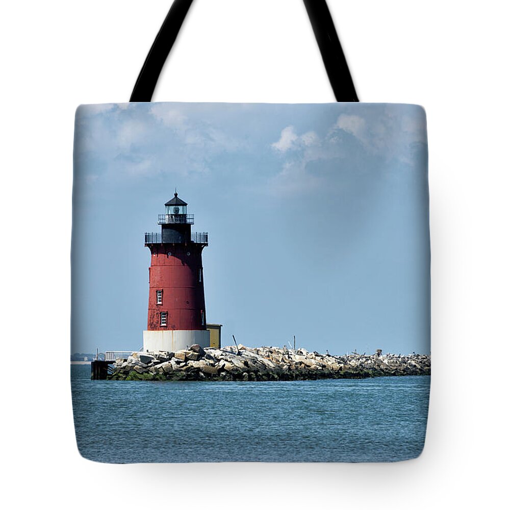 Delaware Breakwater Lighthouse Tote Bag featuring the photograph Delaware Breakwater East End Lighthouse - Lewes Delaware by Brendan Reals