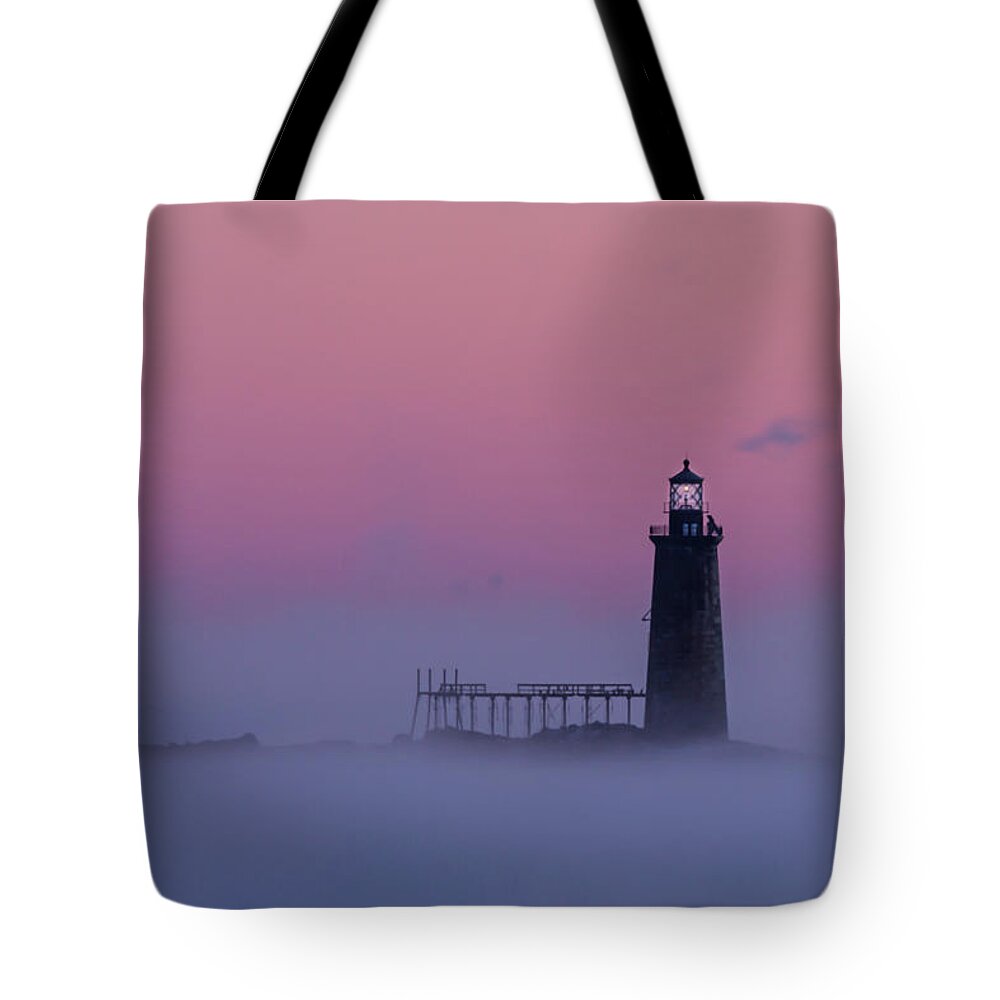 Maine Tote Bag featuring the photograph Lighthouse in the Clouds by Colin Chase