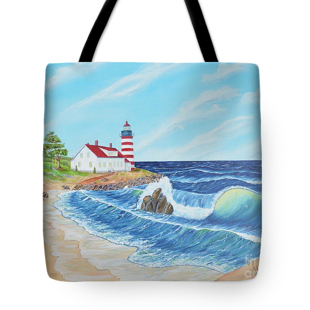 Clouds Tote Bag featuring the painting Lighthouse Life by Mary Scott